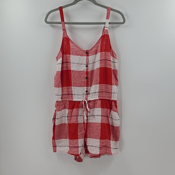 Old Navy Pants - Old Navy red and white plaid romper. Size medium